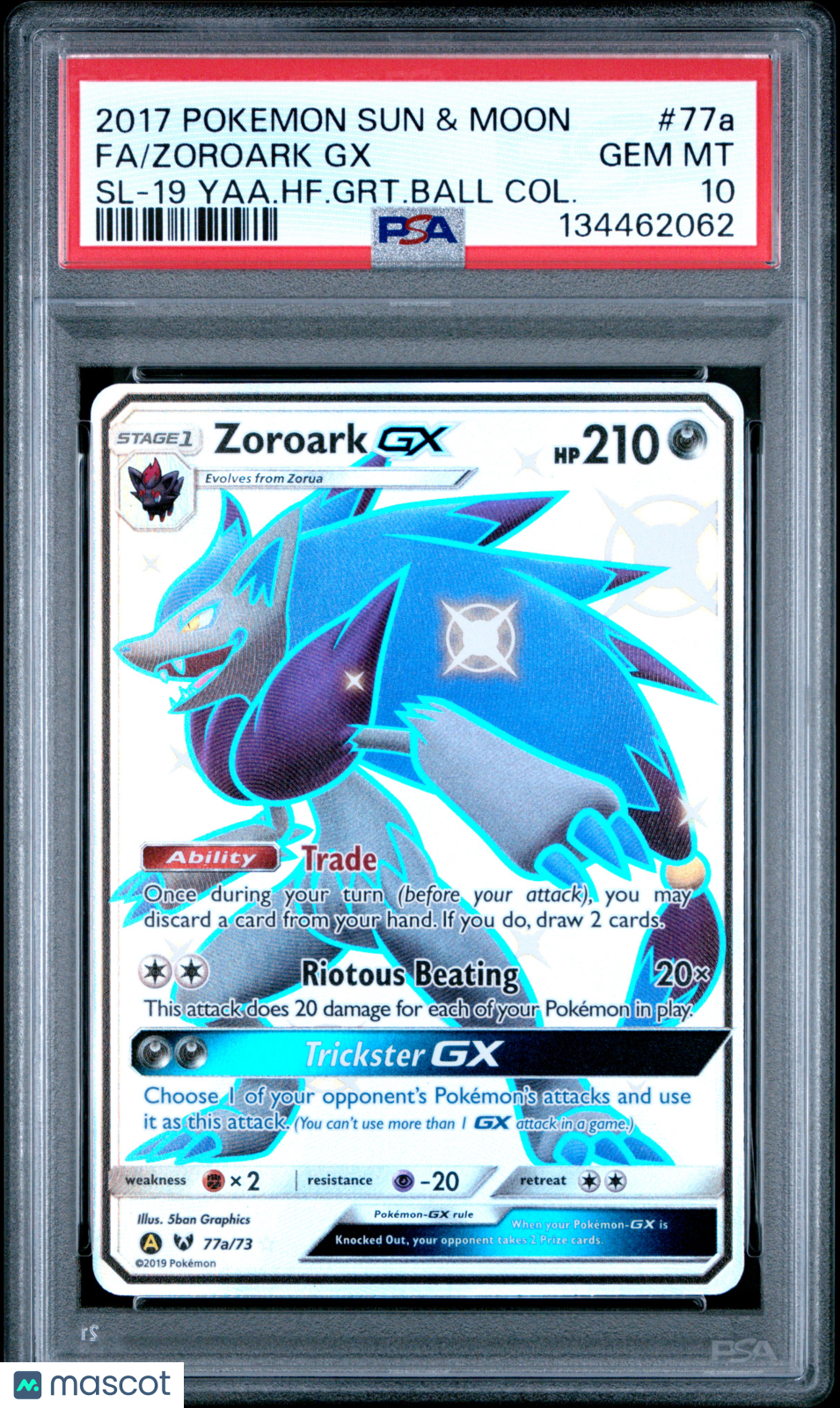 2017 Pokemon Sun & Moon Shining Legends Zoroark GX #77a PSA 10