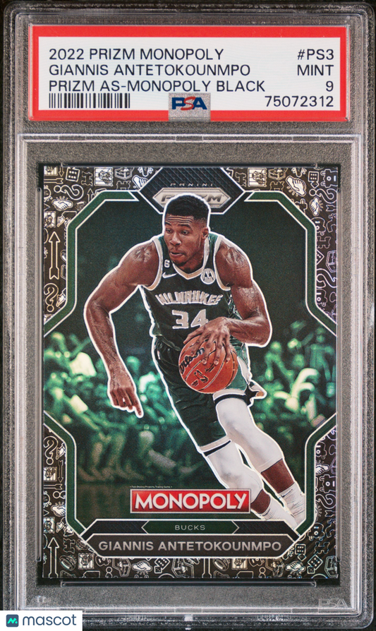 2022 Panini Prizm Monopoly Prizm All-Stars Giannis Antetokounmpo #PS3 As Black PSA 9