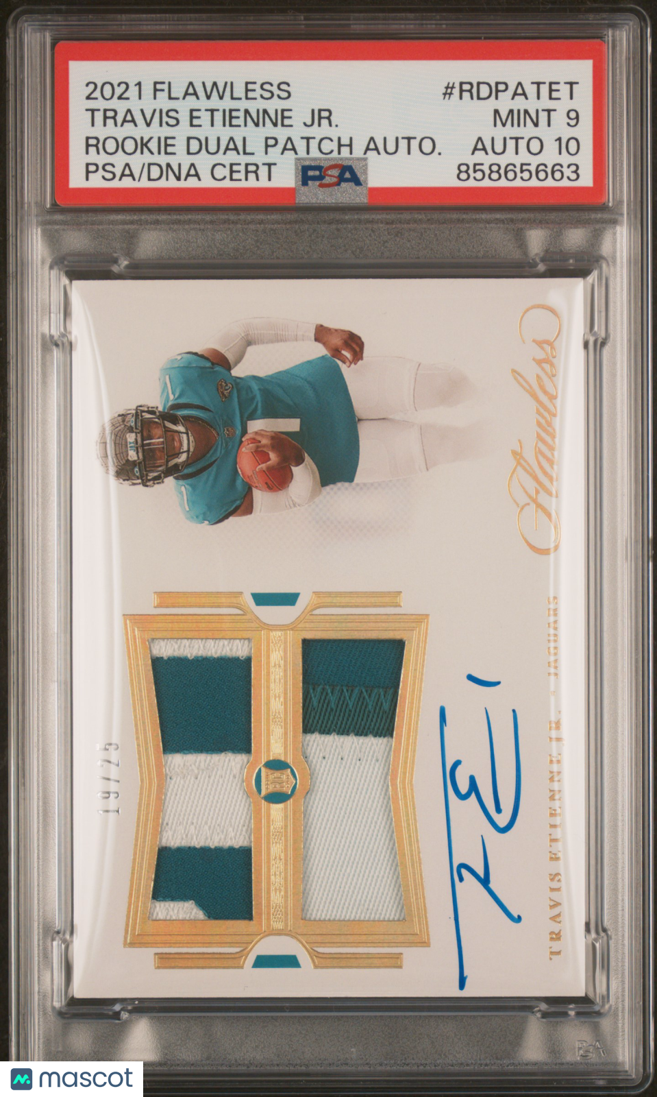 2021 Panini Flawless Rookie Dual Patch Autograph Travis Etienne JR PSA 9 Auto 10