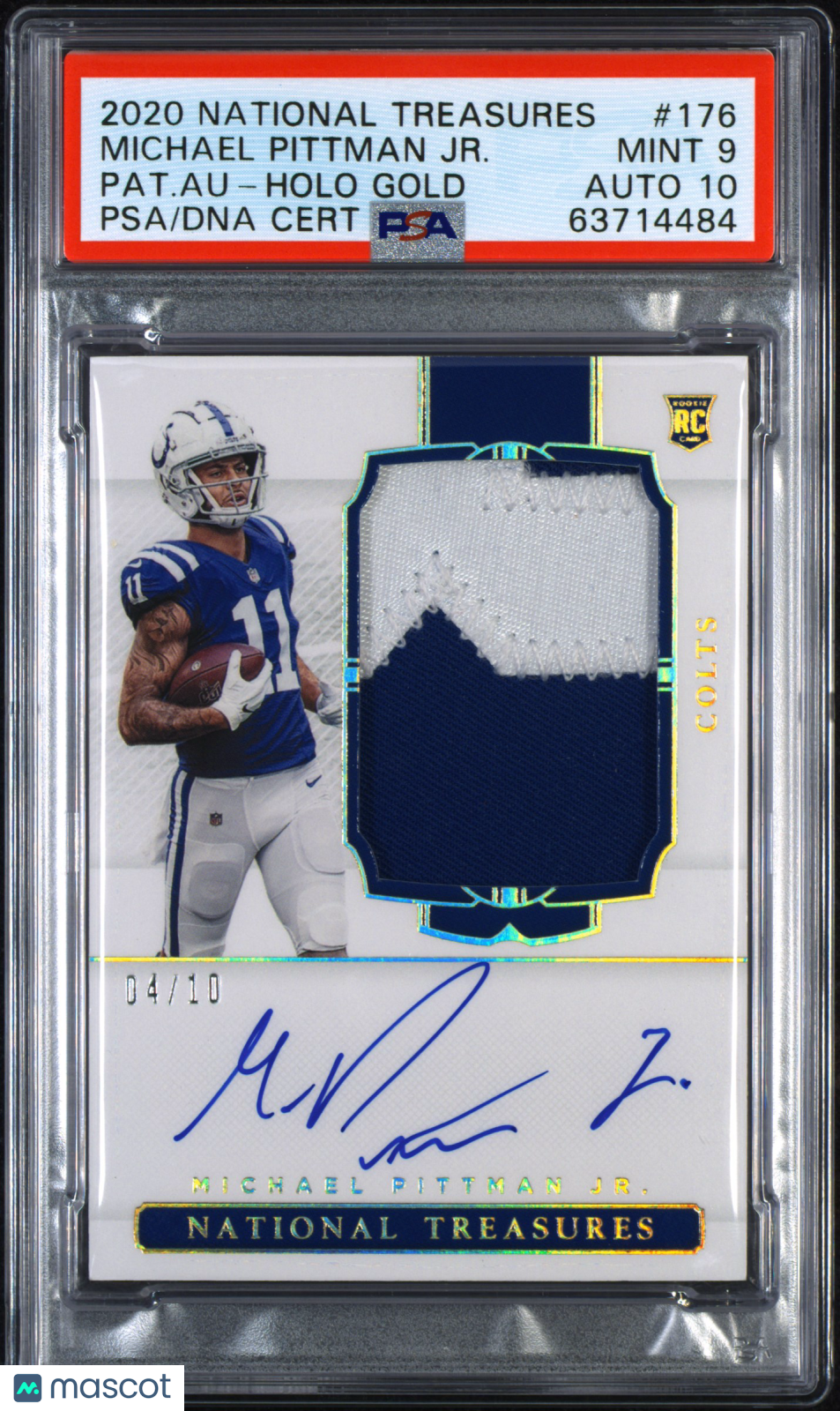 2020 National Treasures Michael Pittman JR. #176 Rookie Patch Auto RPA PSA 9