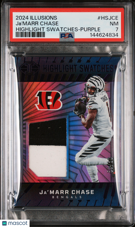 2024 Panini Illusions Highlight Swatches Ja'marr Chase #HSJCE Purple PSA 7