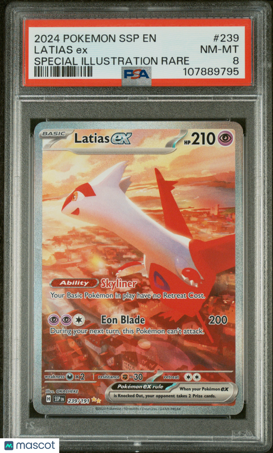 2024 Pokemon Surging Sparks Latias EX #239 Special Illustration Rare PSA 8