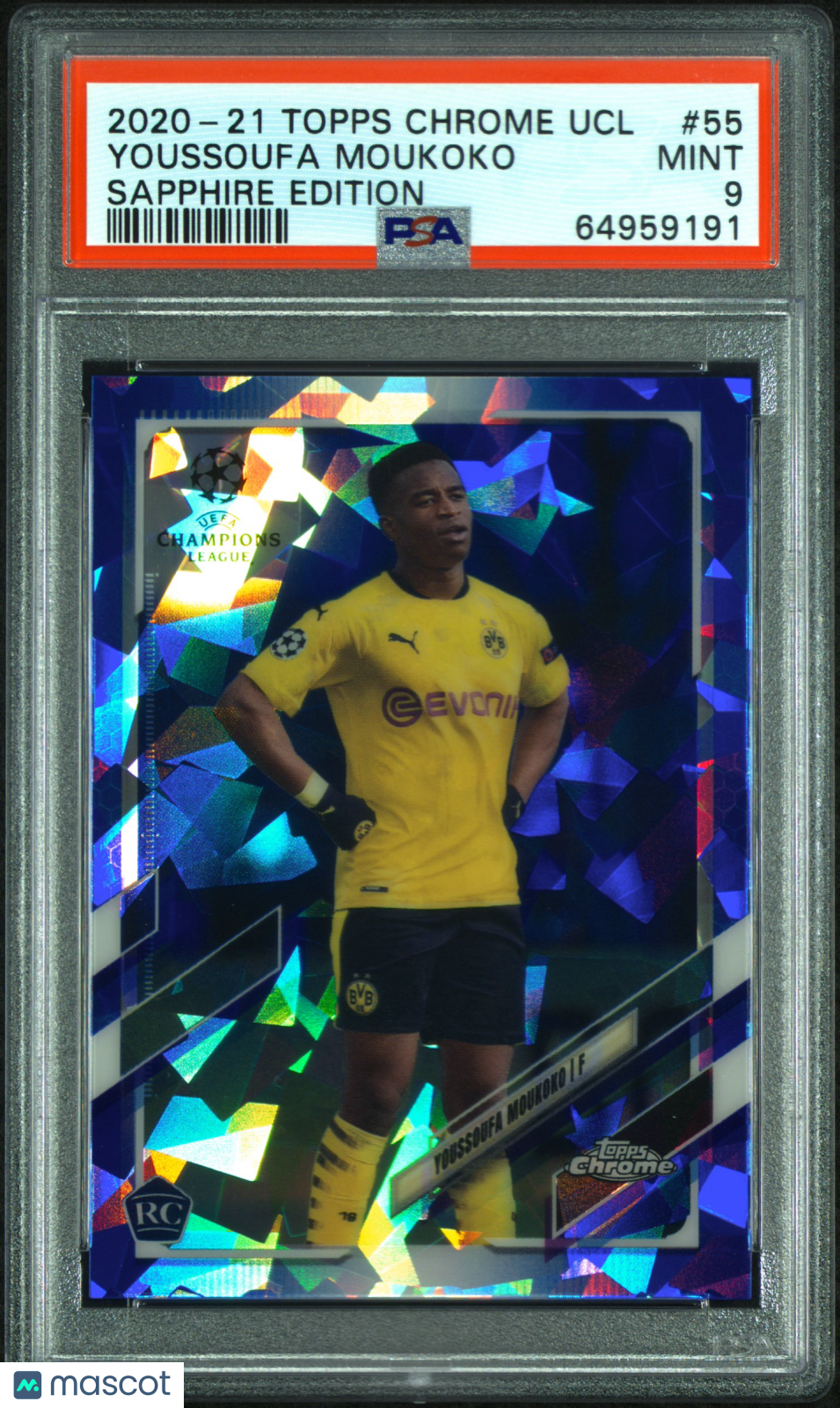 2020 Topps Chrome UEFA Sapphire Edition Youssoufa Moukoko #55 PSA 9