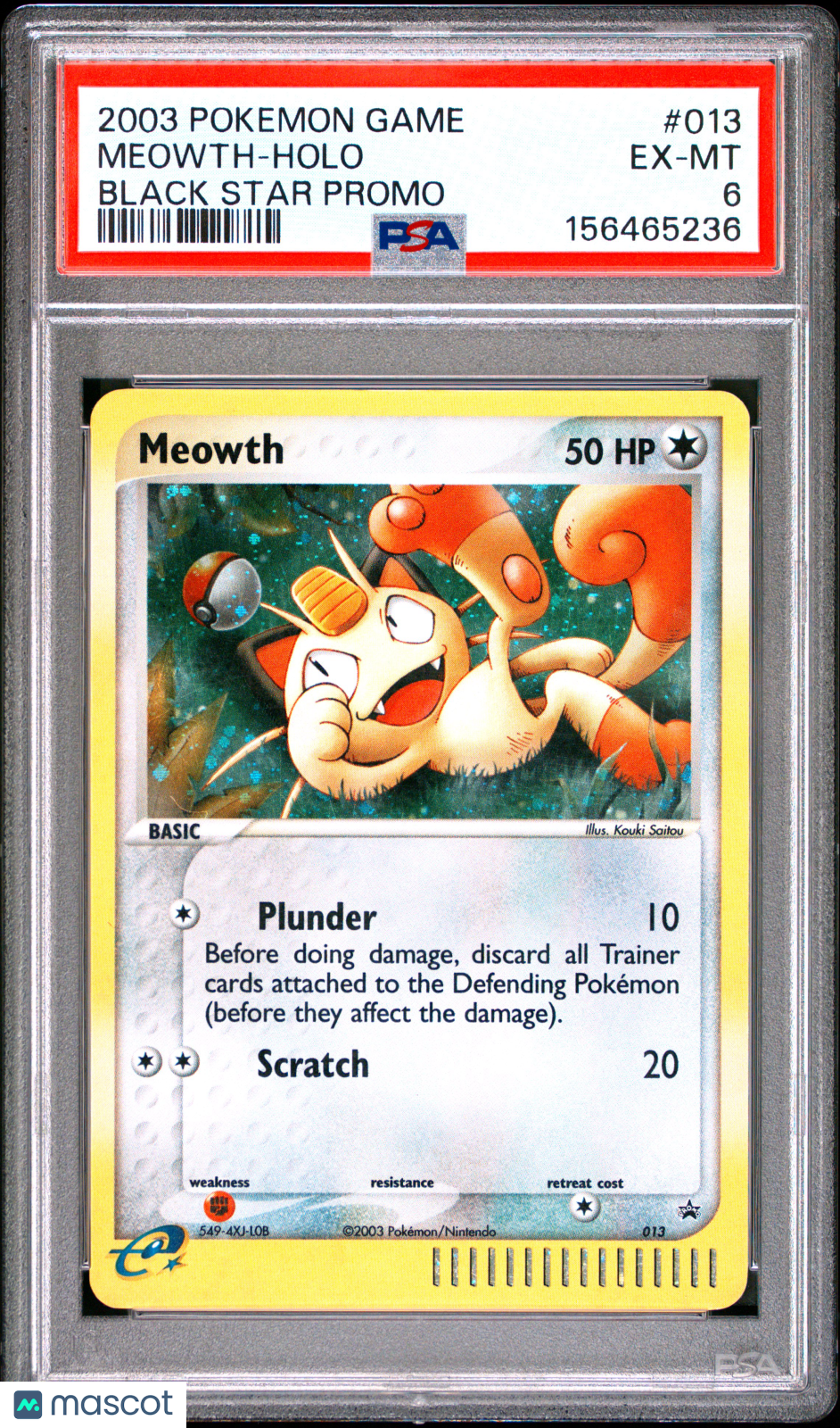 2003 Pokemon Black Star Promo Meowth #013 Black Star Promo PSA 6