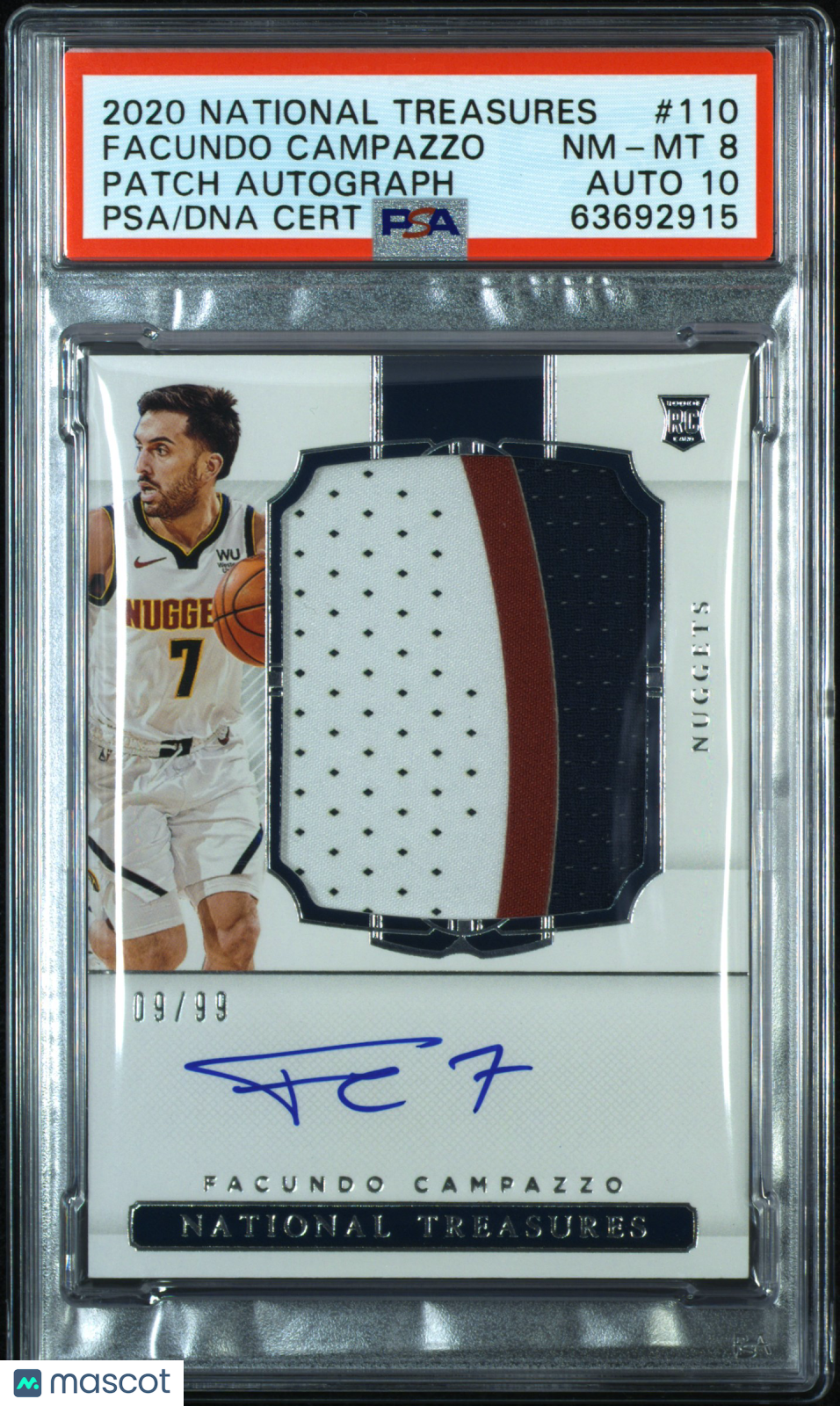 2020 National Treasures Facundo Campazzo #110 Patch Auto RPA 09/99 PSA 8 Auto 10