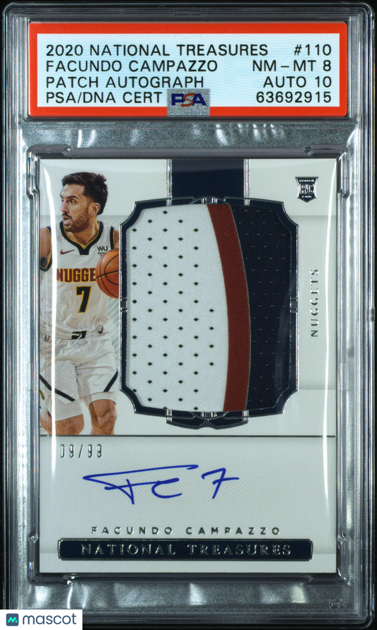 2020 National Treasures Facundo Campazzo #110 Patch Auto RPA 09/99 PSA 8 Auto 10
