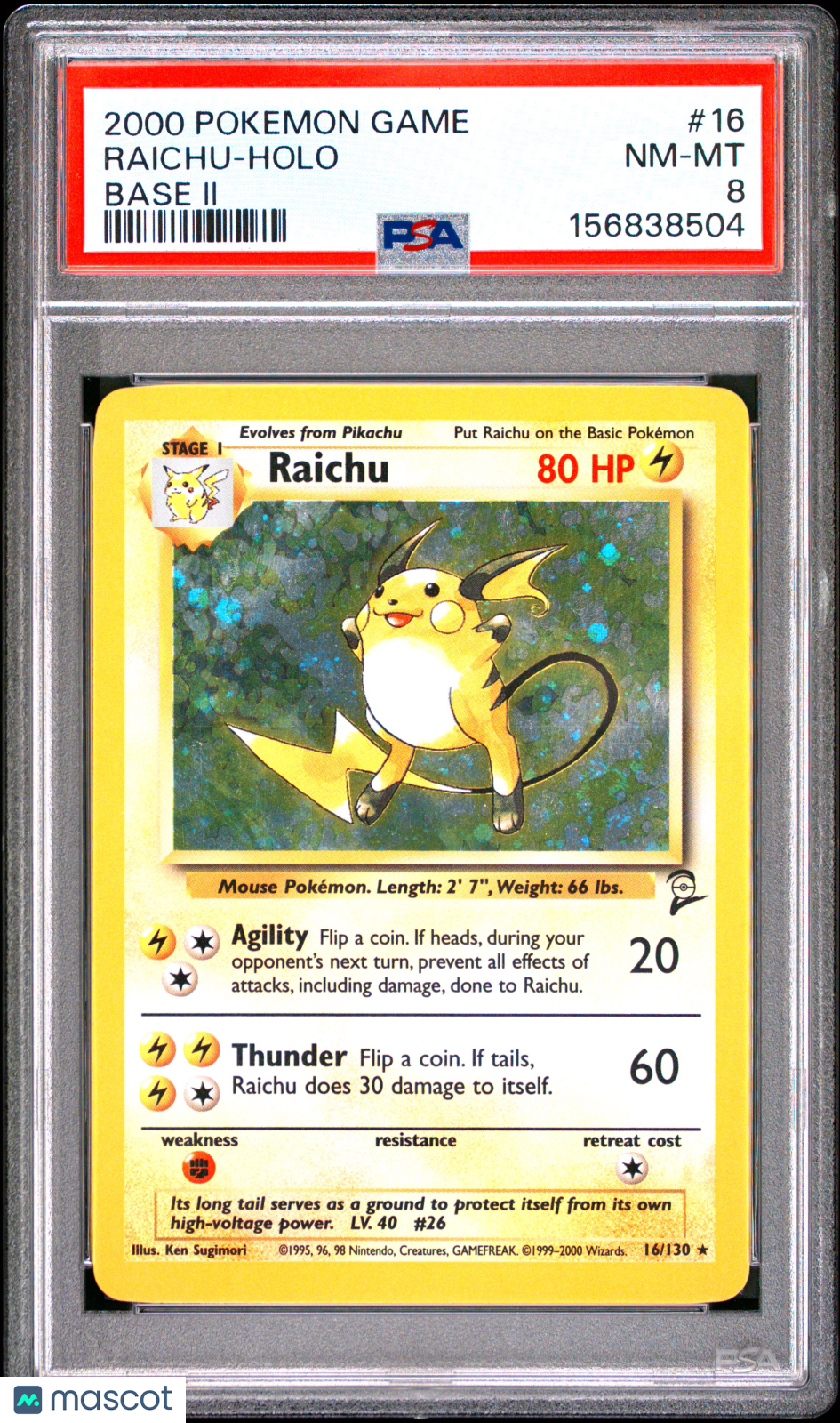 2000 Pokemon Game Base II Raichu #16 PSA 8