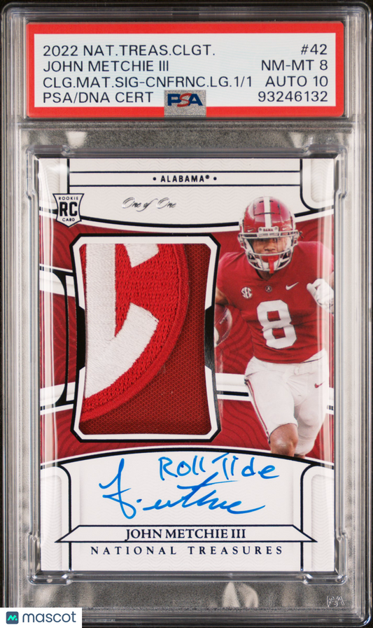 2022 National Treasures Collegiate John Metchie III #42 Patch Auto PSA 8