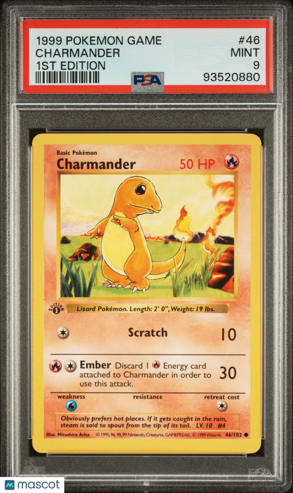 1999 Pokemon Game Charmander #46 1st Edition PSA 9