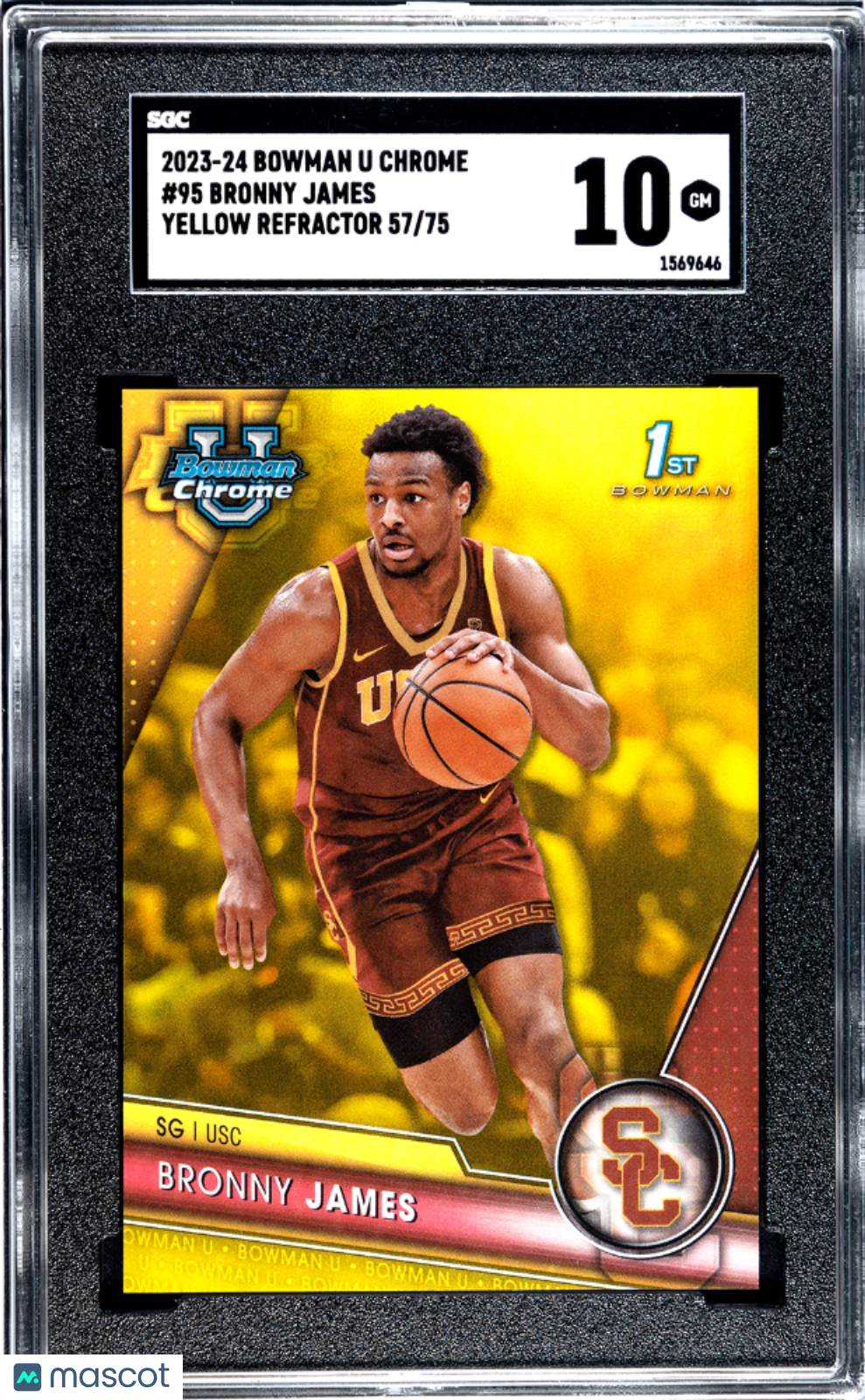 2023 Bowman U Chrome Bronny James #95 Yellow Refractor /75 SGC 10