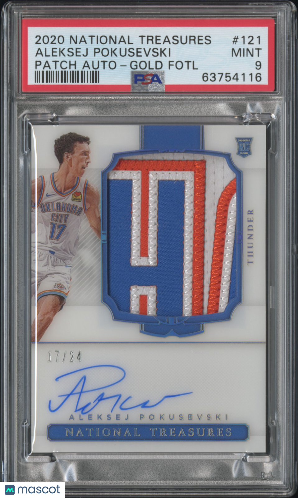 2020 National Treasures Aleksej Pokusevski Rookie Patch Auto Gold Fotl /24 RPA PSA 9