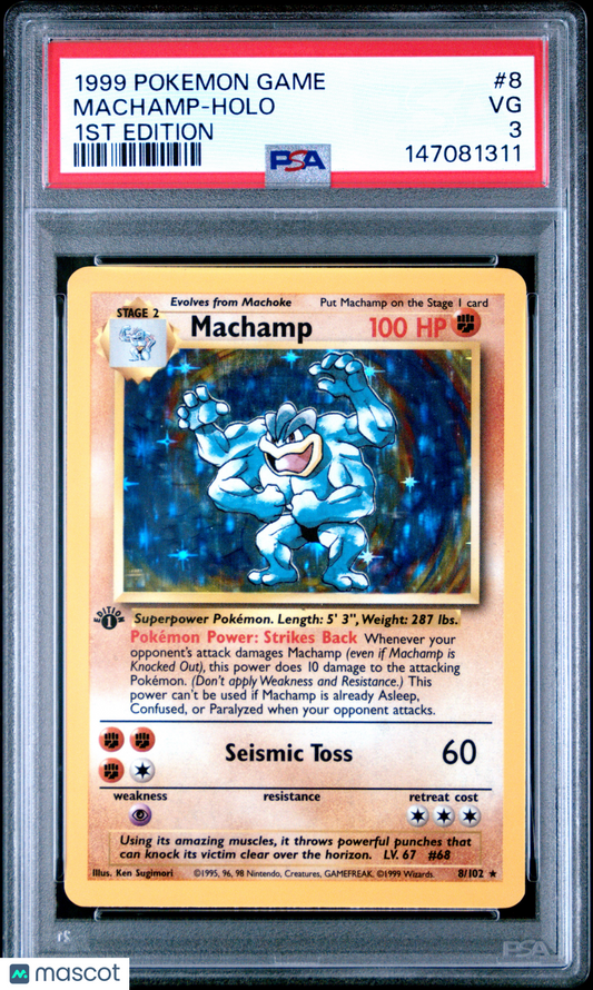 1999 Pokemon Game Machamp #8 1st Edition PSA 3