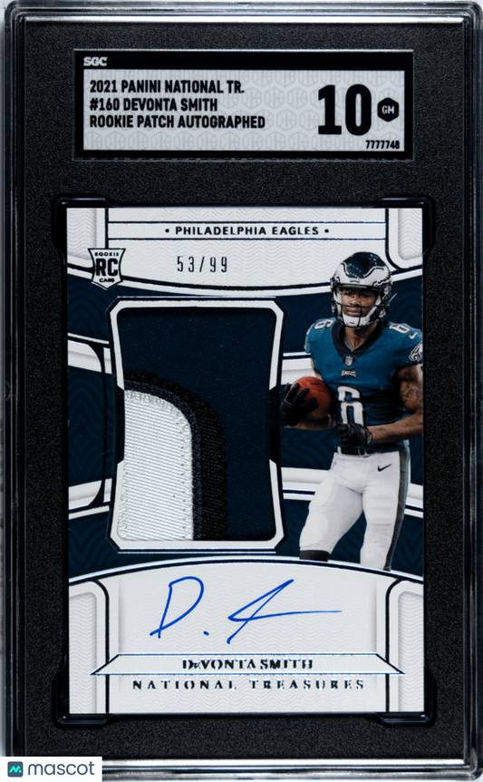 2021 Panini National Treasures Devonta Smith #160 Rookie Patch Autograph SGC 10