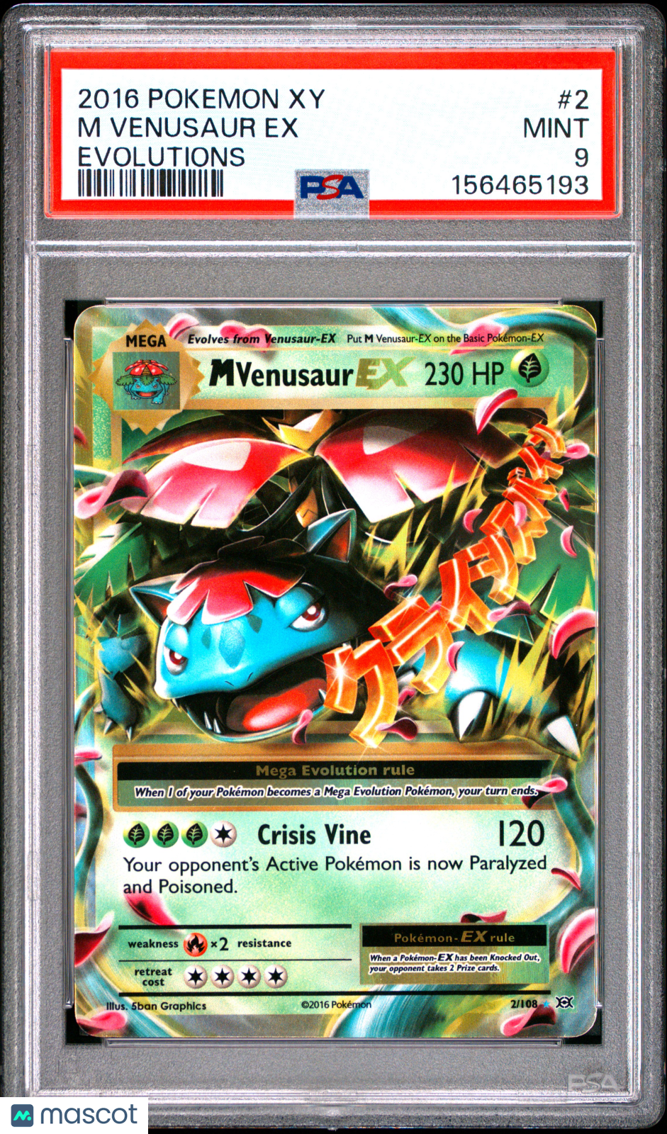 2016 Pokemon Xy Evolutions M Venusaur EX #2 Evolutions PSA 9