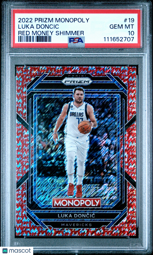 2022 Panini Prizm Monopoly Luka Doncic #19 Red Money Shimmer PSA 10
