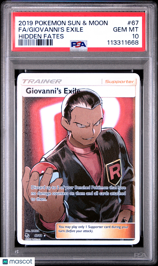 2019 Pokemon Sun & Moon Hidden Fates Giovanni's Exile #67 PSA 10
