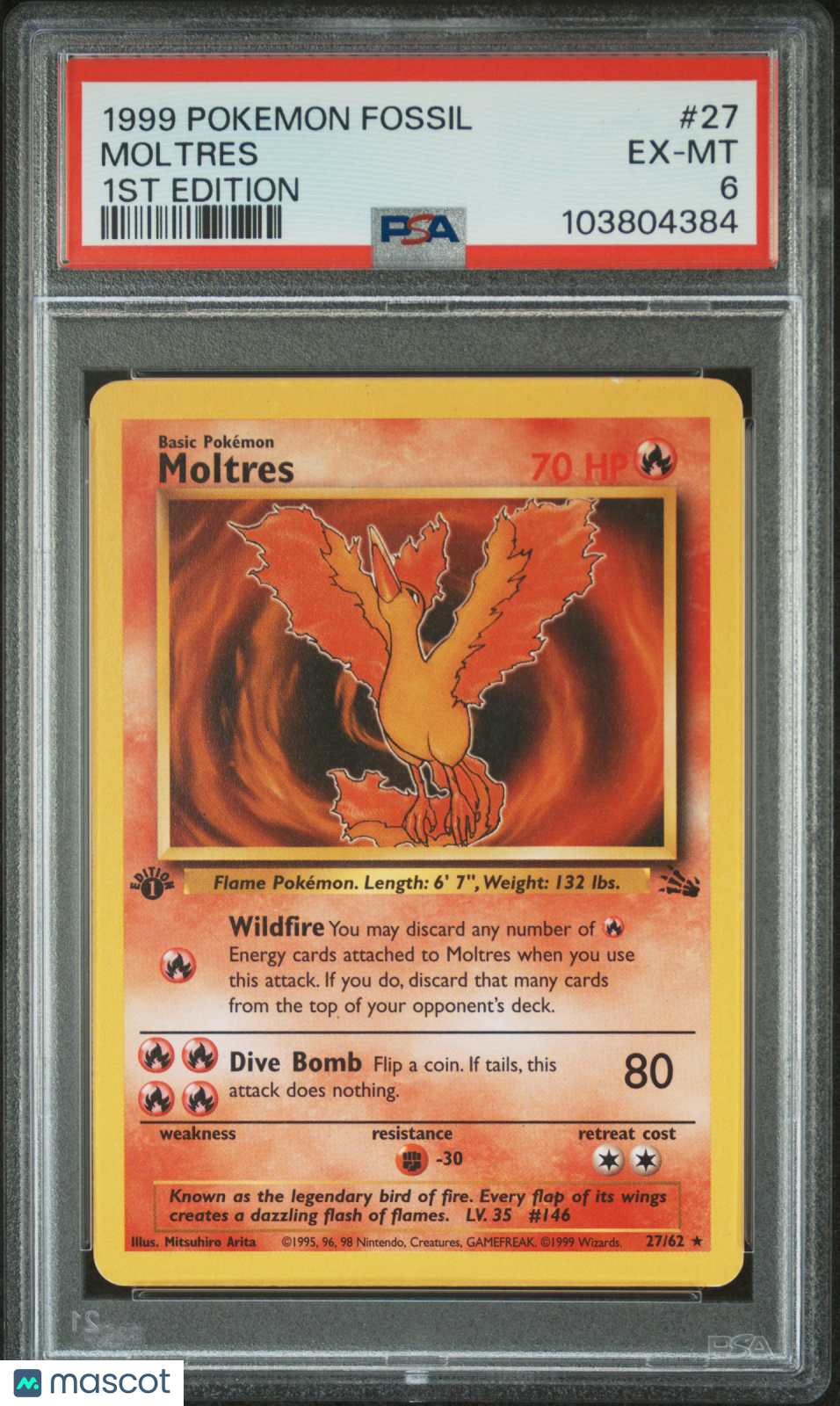 1999 Pokemon Fossil Moltres #27 1ST Edition PSA 6