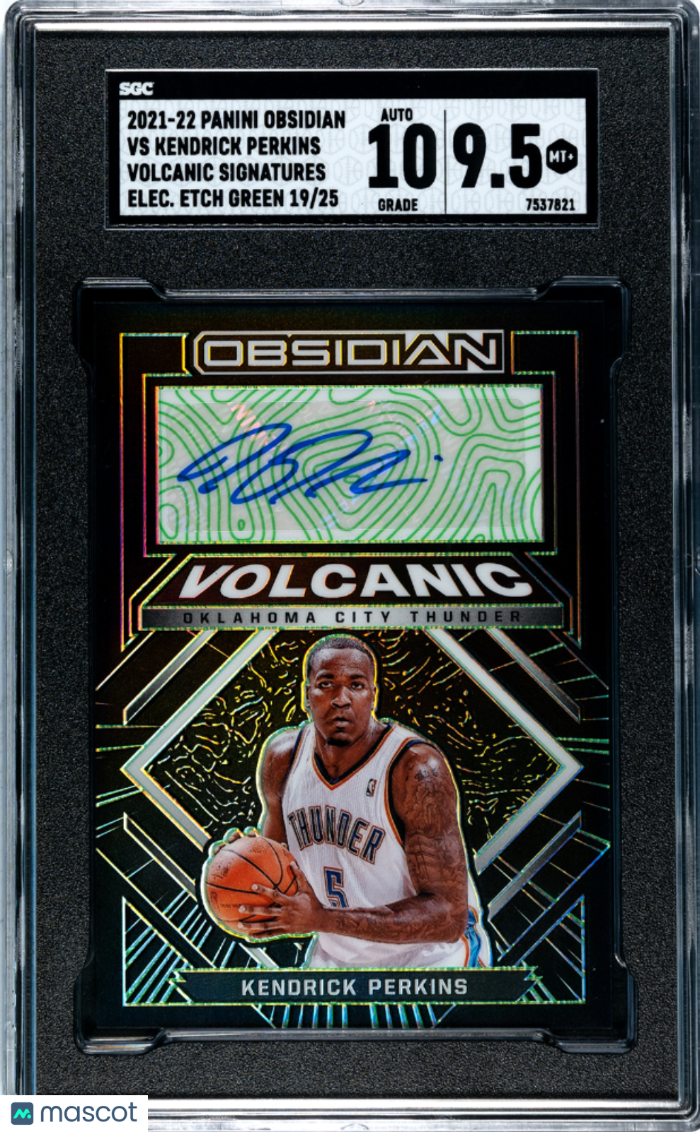 2021 Panini Obsidian Kendrick Perkins Volcanic Electric Etch Green 19/25 SGC 9.5