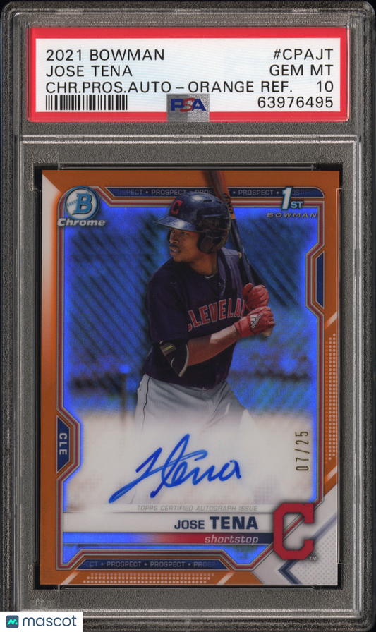 2021 Bowman Chrome Jose Tena #CPAJT Prospect Autographs Orange Refractor PSA 10