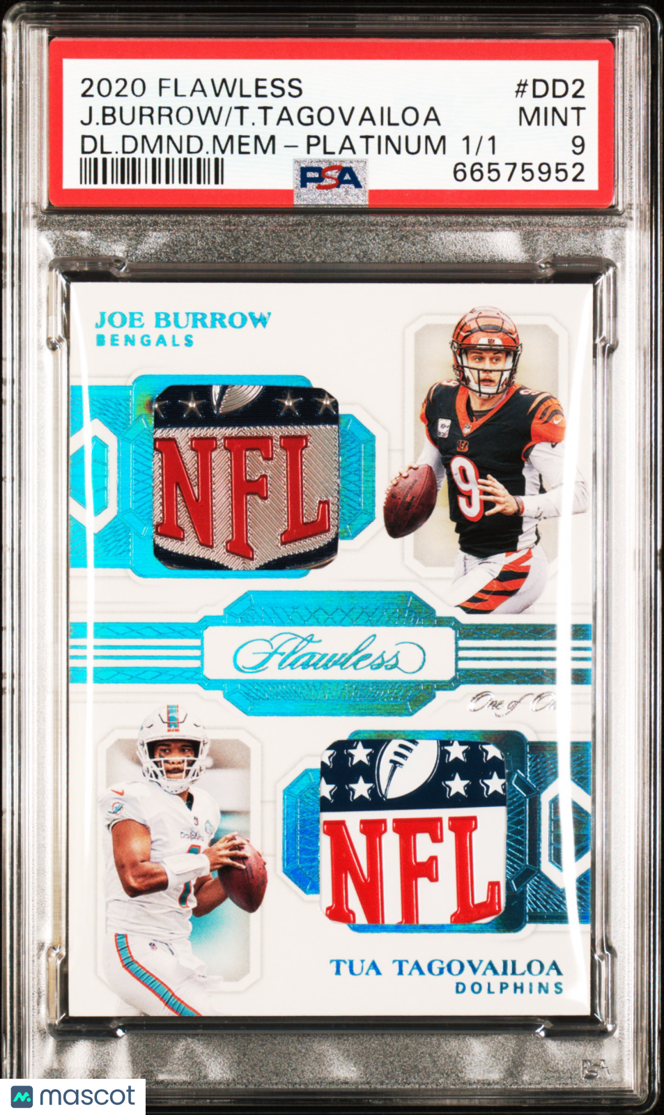 2020 Flawless T. Tagovailoa J. Burrow Dual Diamond Memorabilia Platinum 1/1 PSA 9
