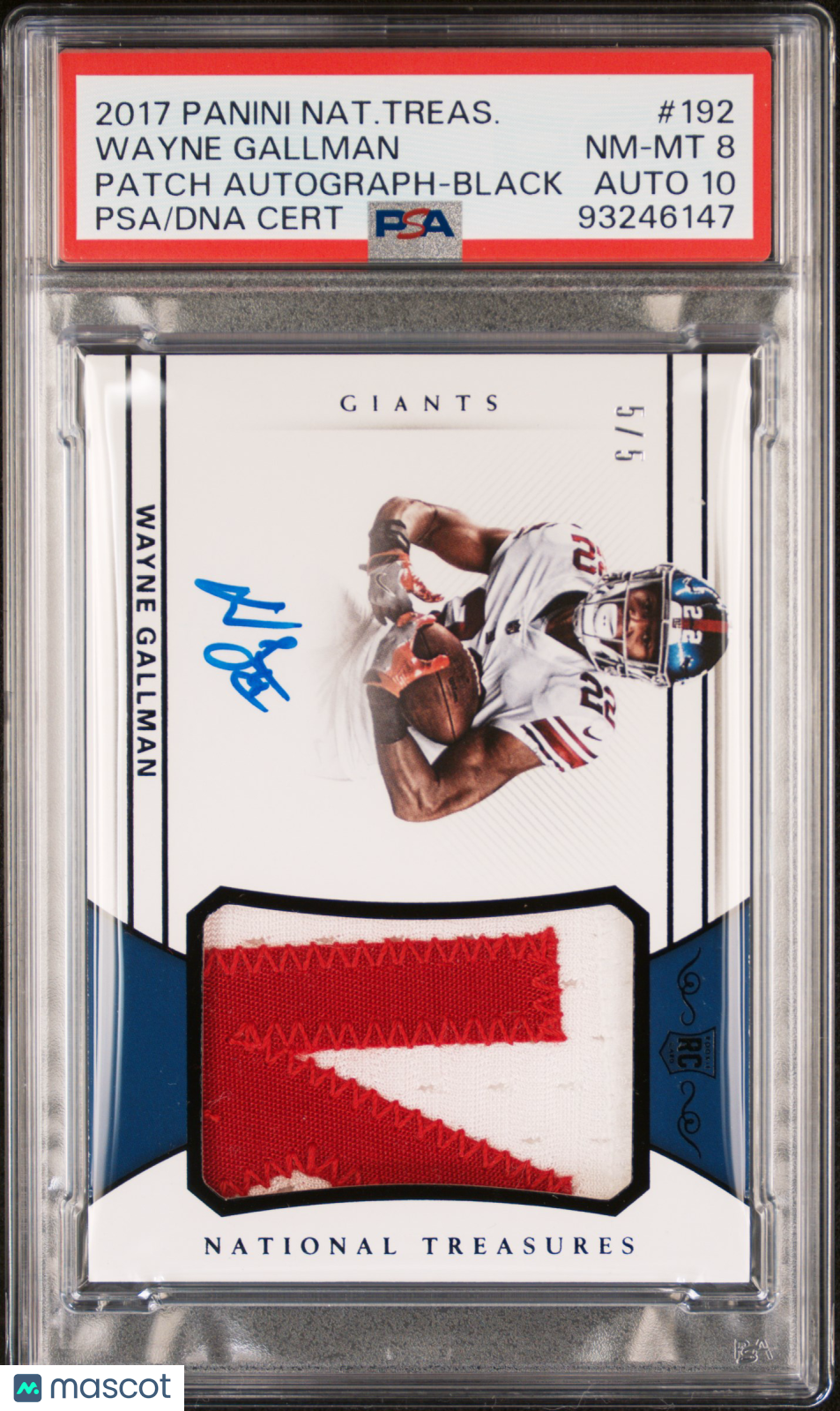 2017 Panini National Treasures Wayne Gallman #192 Patch Auto Black PSA 8 Auto 10