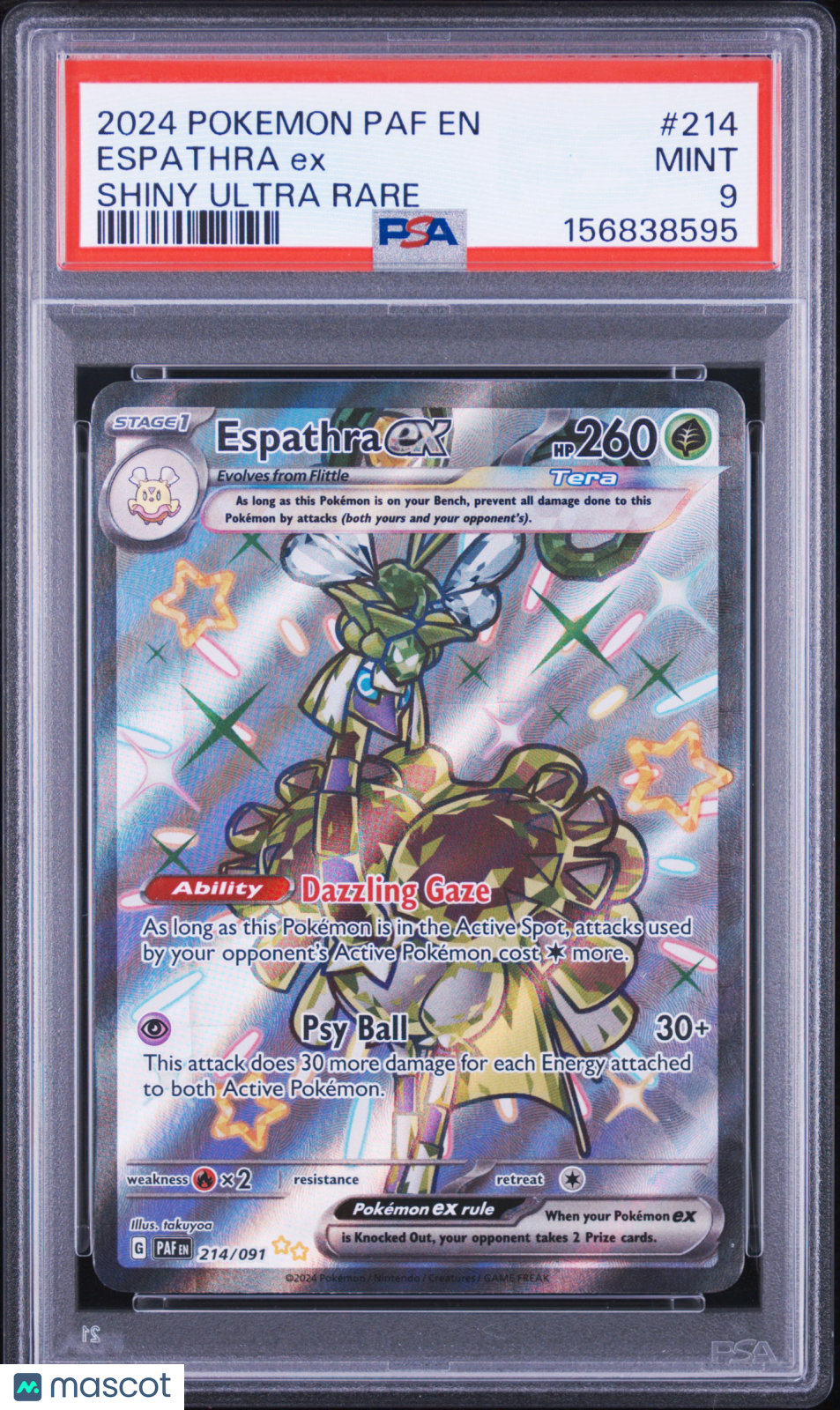 2024 Pokemon Paf EN-Paldean Fates Espathra EX #214 Shiny Ultra Rare PSA 9