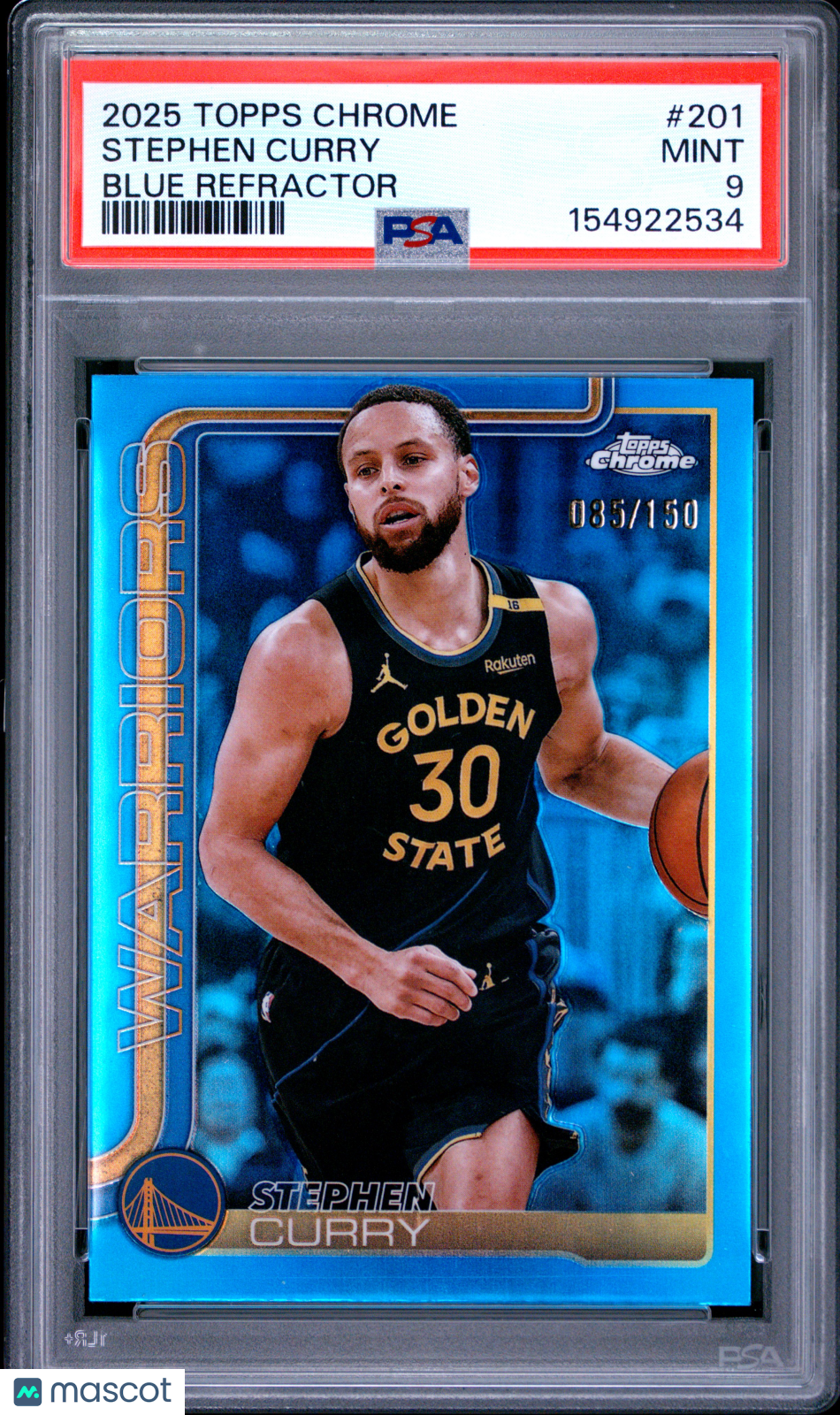 2025 Topps Chrome Stephen Curry #201 Blue Refractor PSA 9
