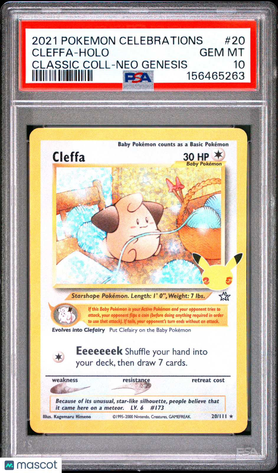 2021 Pokemon Celebrations Classic Collection Cleffa #20 Classic Coll-Neo Genesis PSA 10