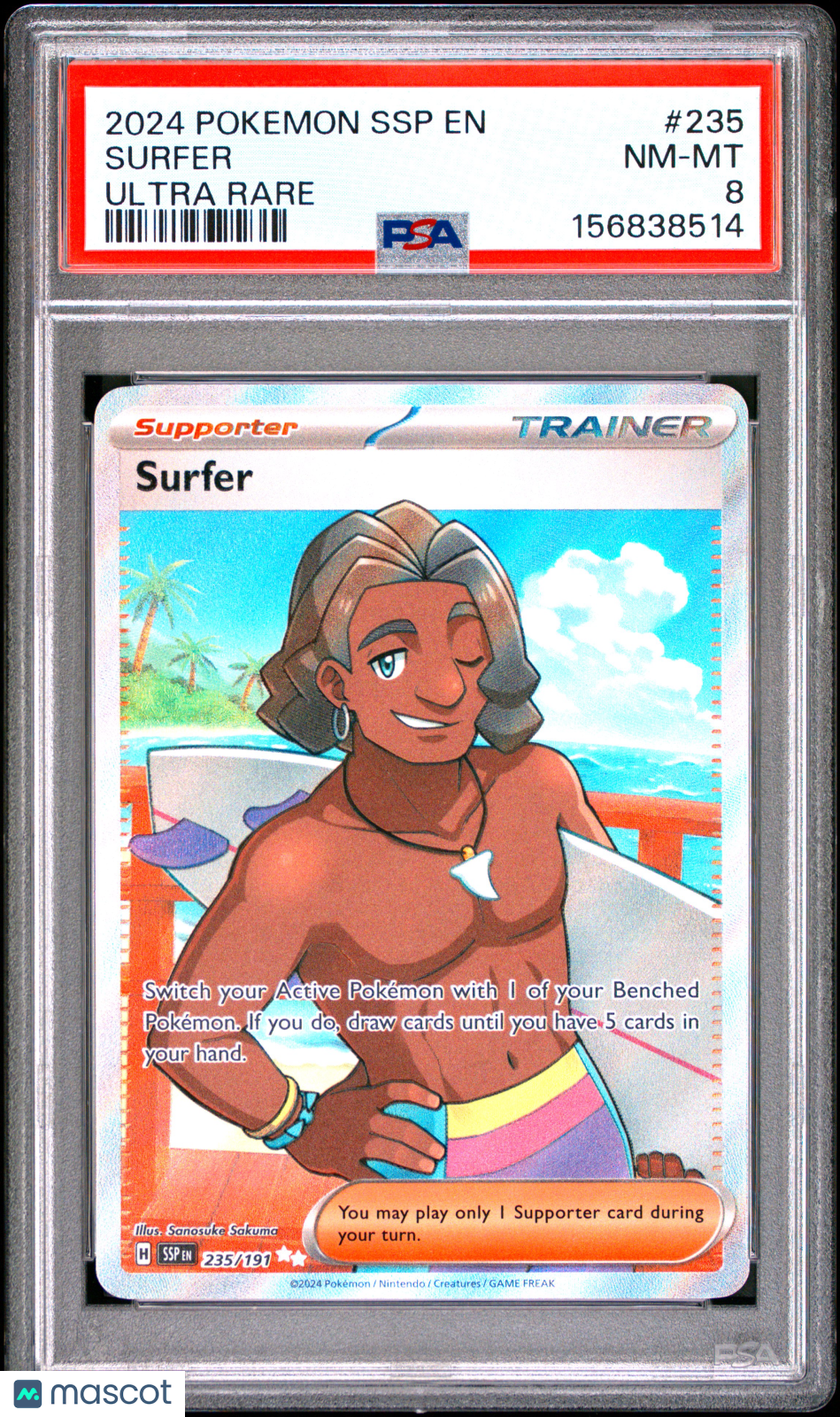 2024 Pokemon SSP EN-Surging Sparks Surfer #235 Ultra Rare PSA 8