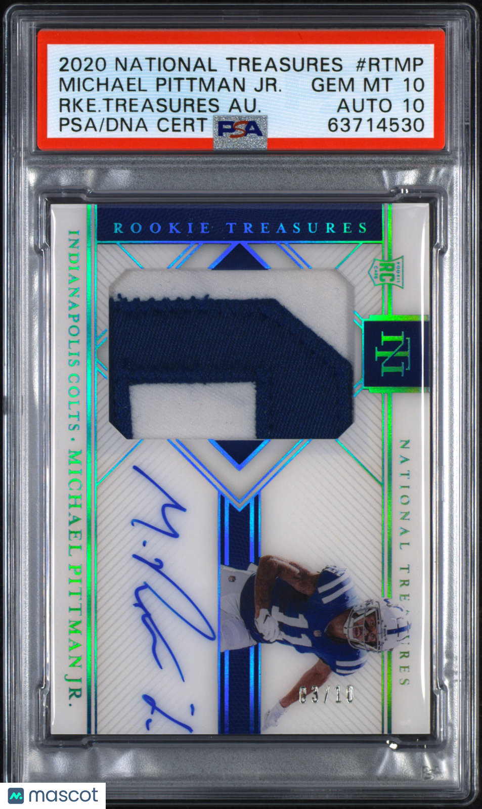 2020 National Treasures Michael Pittman JR. #RT-MP Rookie Patch Auto RPA /10 PSA 10