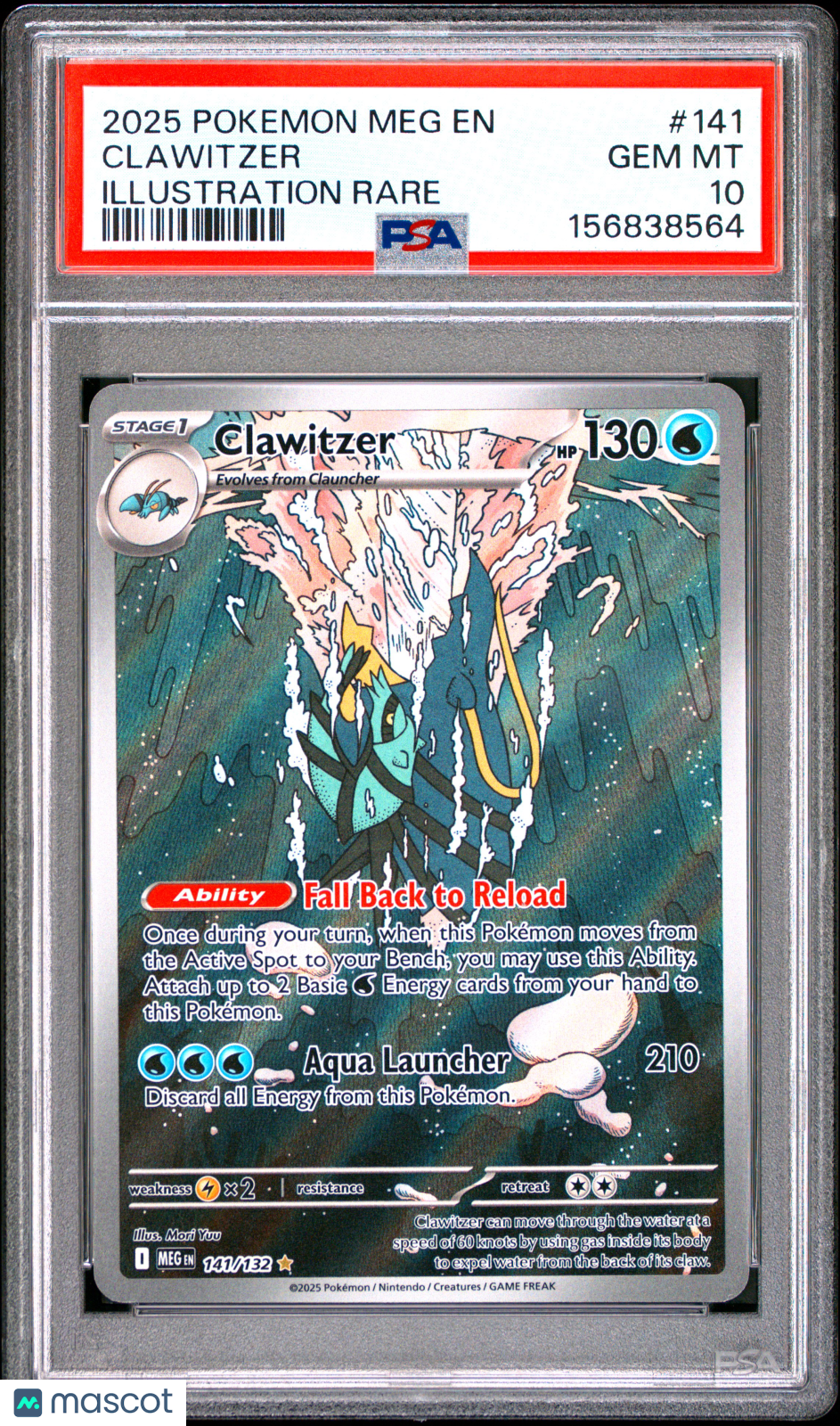 2025 Pokemon Meg EN-Mega Evolution Clawitzer #141 Illustration Rare PSA 10