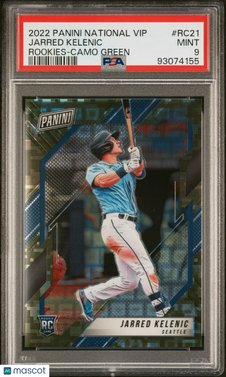 2022 Panini National Vip Rookies Jarred Kelenic #RC21 Camo Green 09/25 PSA 9