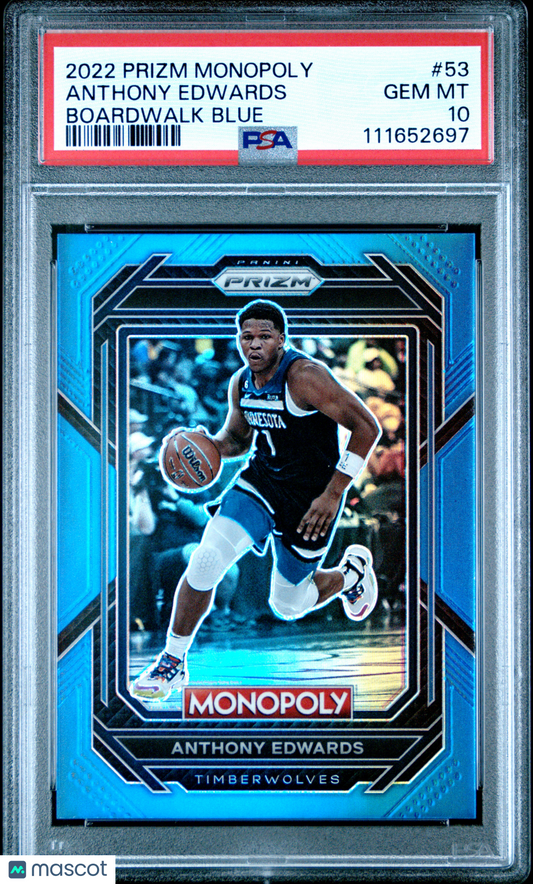 2022 Panini Prizm Monopoly Anthony Edwards #53 Boardwalk Blue PSA 10