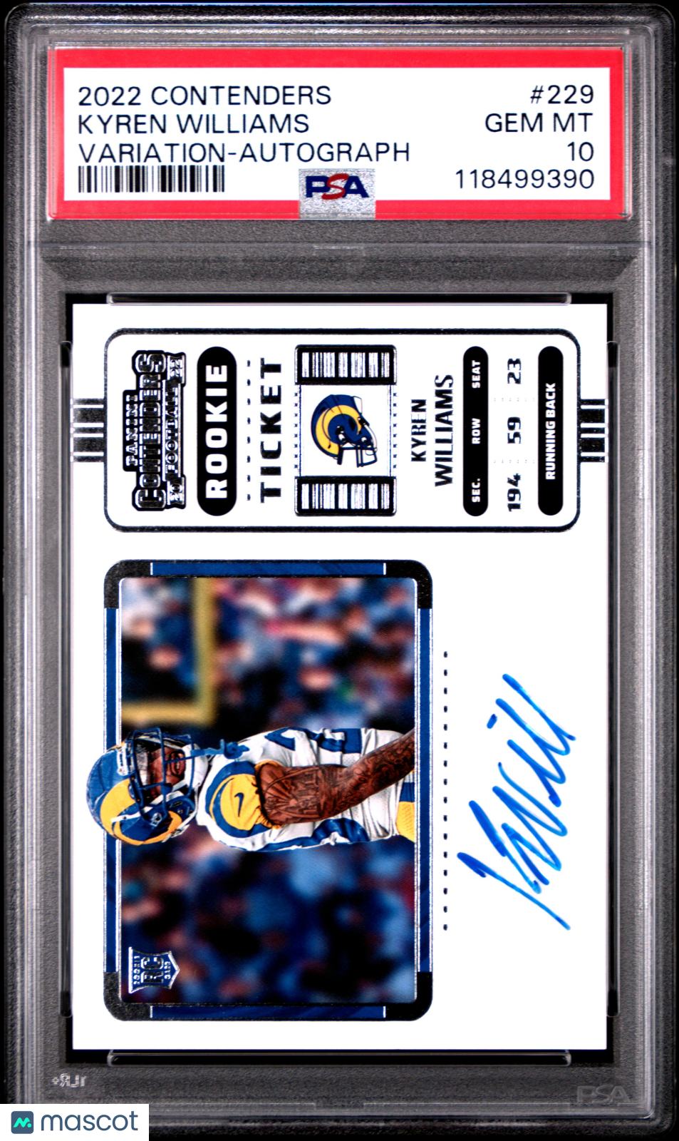 2022 Panini Contenders Kyren Williams #229 Variation Autograph PSA 10