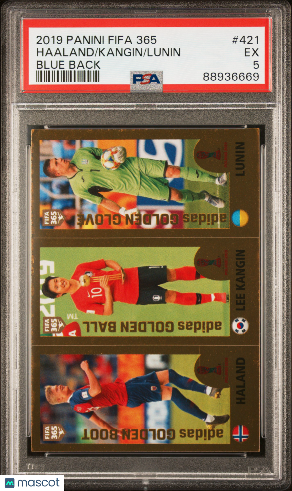 2019 Panini FIFA 365 Lunin Kangin Haaland #421 Blue Back PSA 5