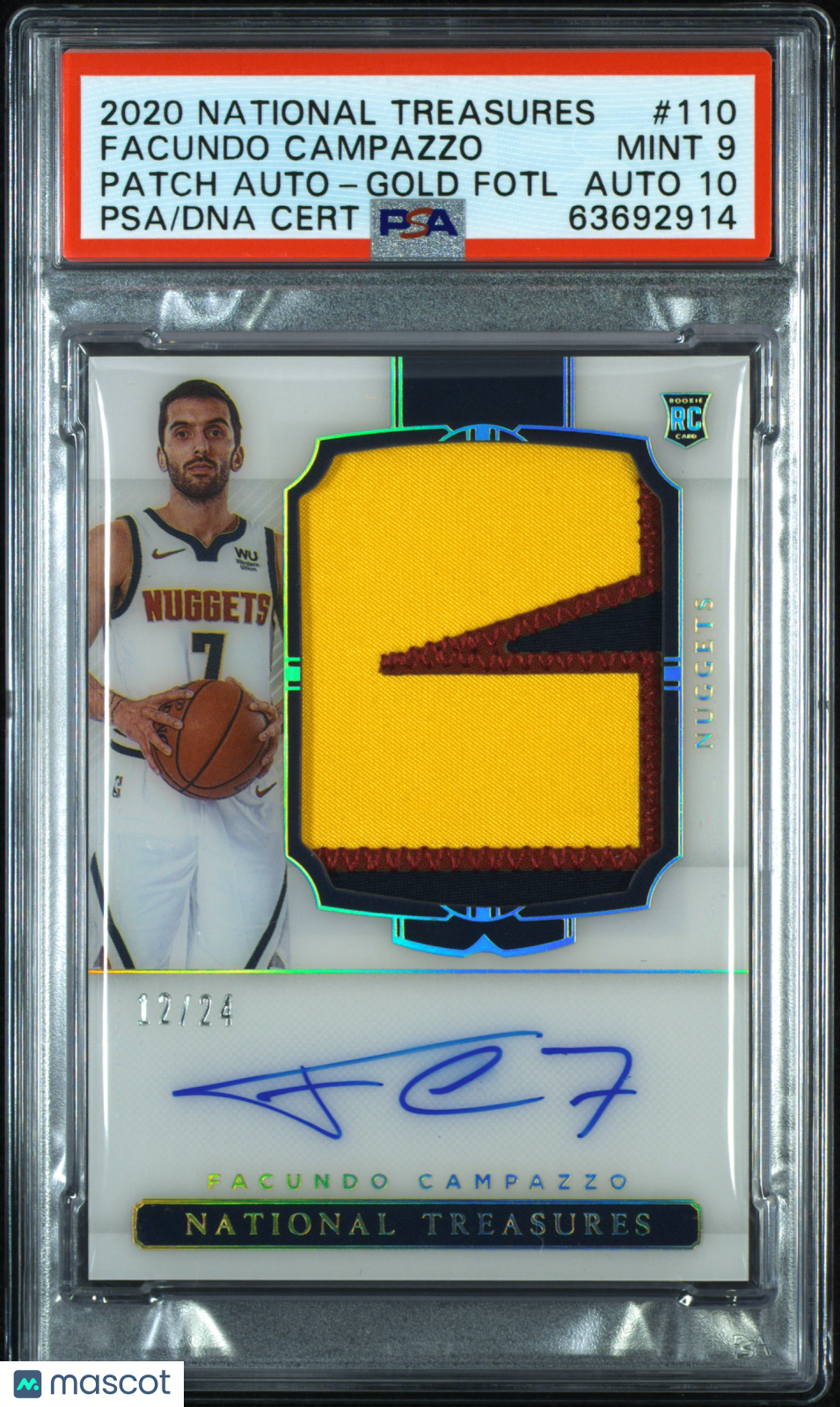 2020 National Treasures Facundo Campazzo #110 Patch Auto Gold Fotl /24 PSA 9