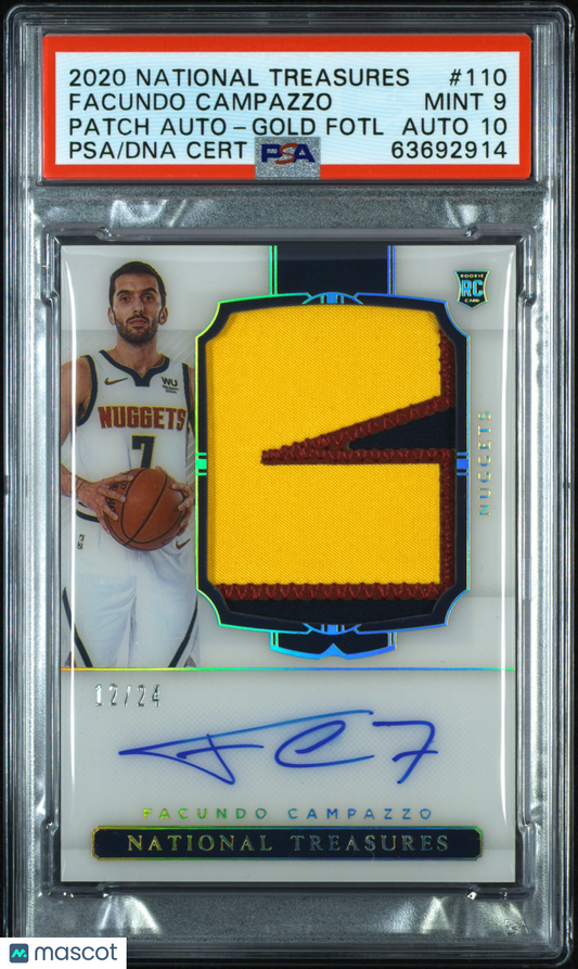 2020 National Treasures Facundo Campazzo #110 Patch Auto Gold Fotl /24 PSA 9