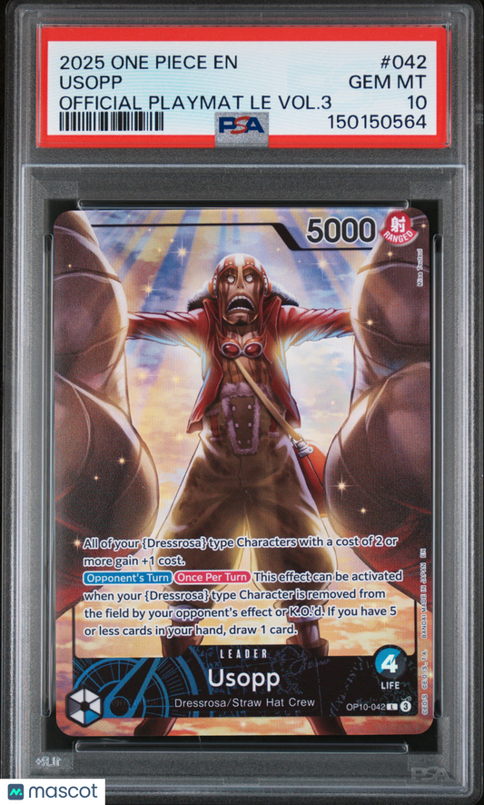 2025 One Piece Promos Usopp #042 Official Playmat Le Vol.3 PSA 10