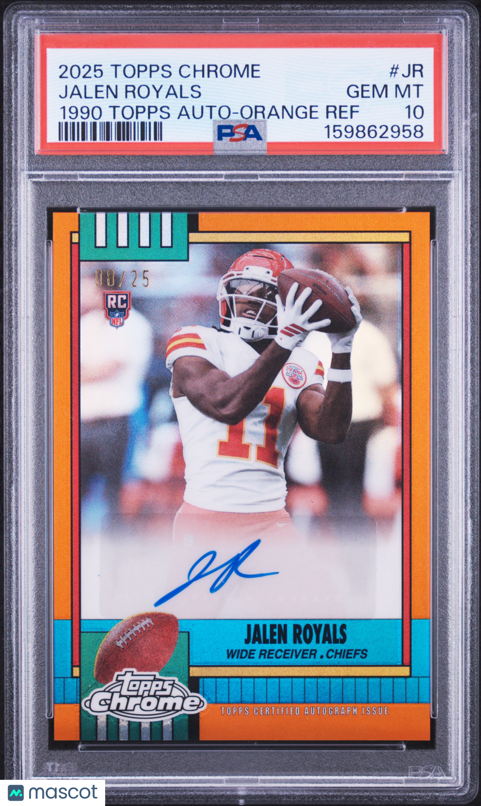 2025 Topps Chrome 1990 Topps Autographs Jalen Royals #JR Orange Ref PSA 10