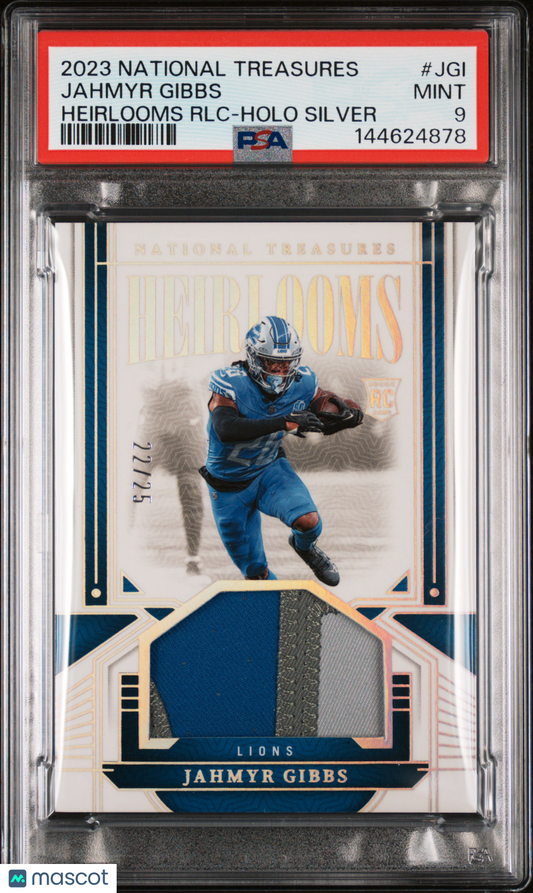 2023 National Treasures Heirlooms Relics Jahmyr Gibbs #JGI RLC Holo Silver PSA 9