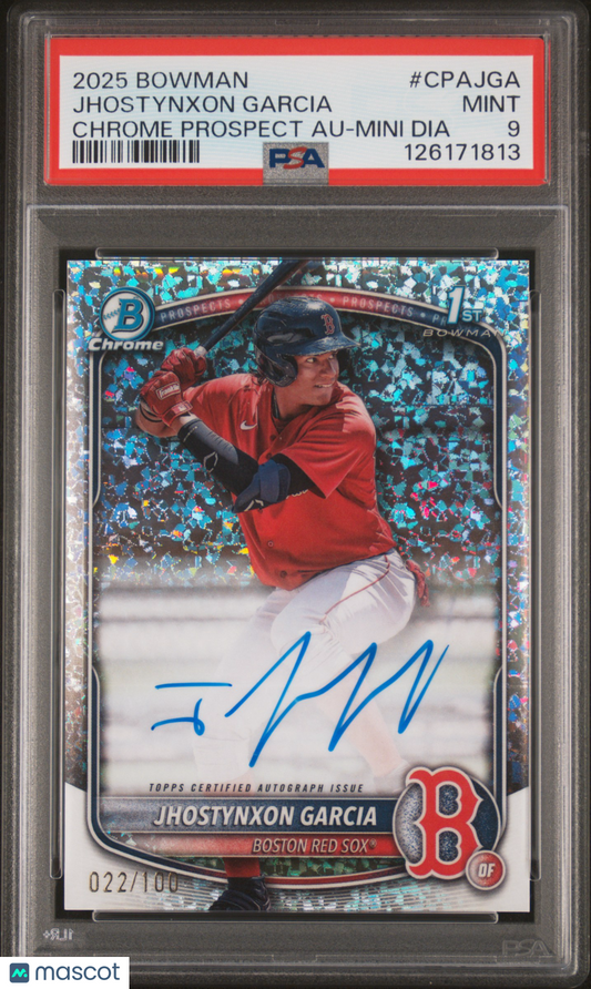 2025 Bowman Chrome Prospect Autographs Jhostynxon Garcia #CPAJGA Mini Dia /100 PSA 9