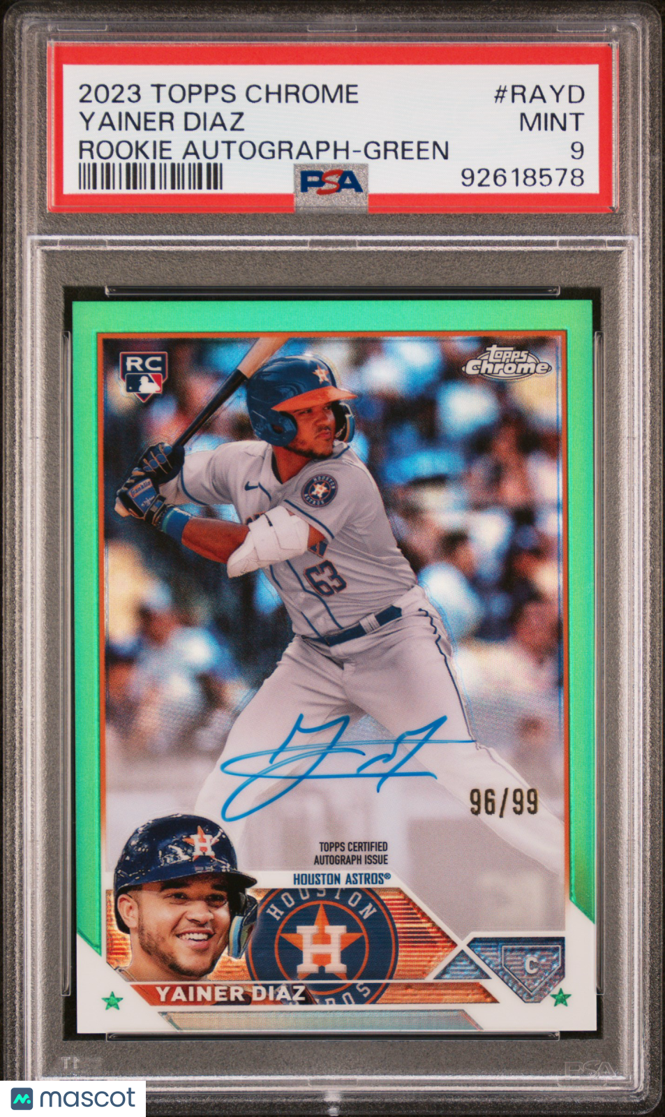 2023 Topps Chrome Rookie Autograph Yainer Diaz #RAYD Green Ref PSA 9