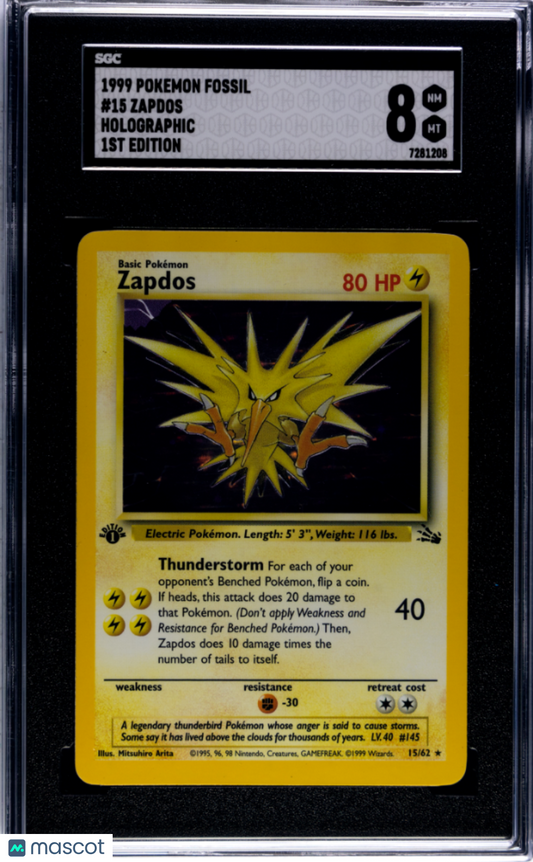 1999 Pokemon Fossil Zapdos #15 SGC 8