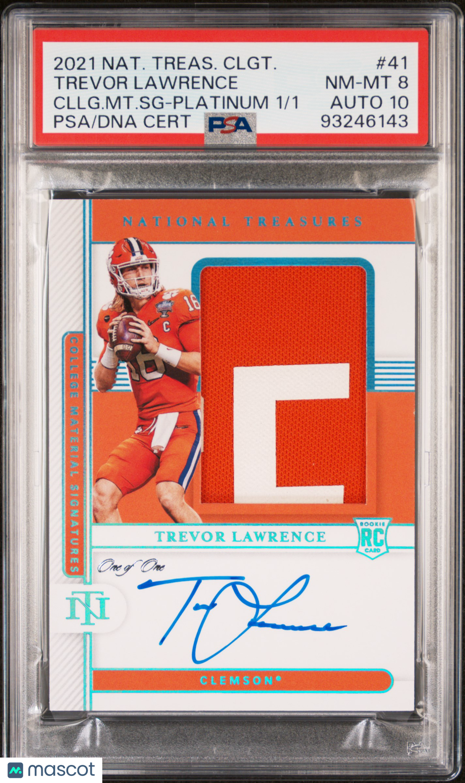 2021 National Treasures Collegiate Trevor Lawrence #41 College Aut PSA 8 RPA