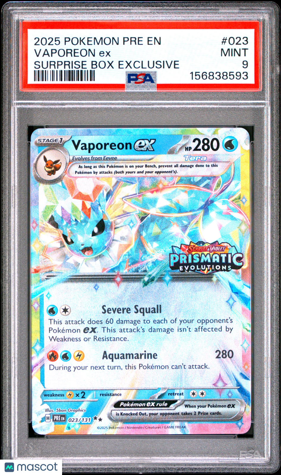 2025 Pokemon Pre EN-Prismatic Evolutions Vaporeon EX #023 PSA 9