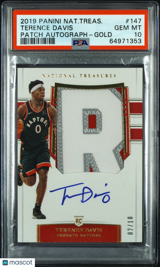 2019 Panini National Treasures Terence Davis #147 Patch Autograph Gold PSA 10
