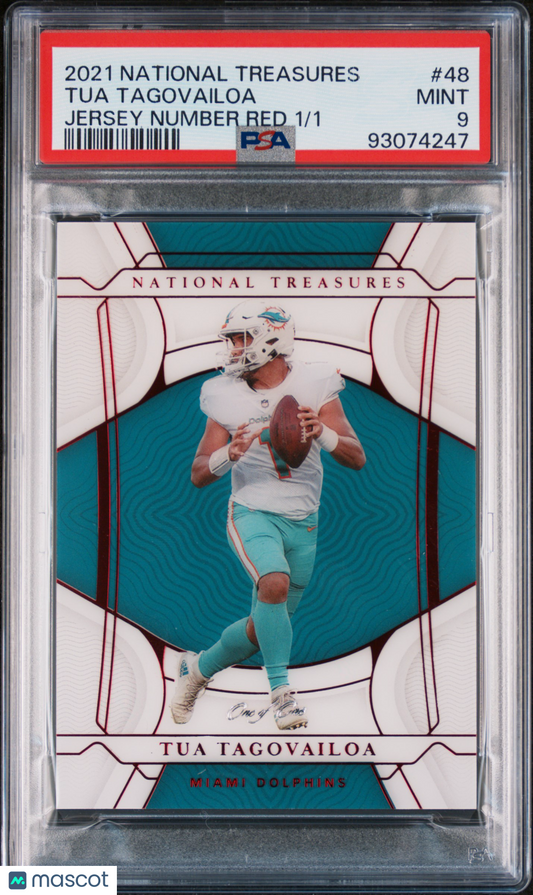 2021 Panini National Treasures Tua Tagovailoa #48 Jersey Number Red PSA 9