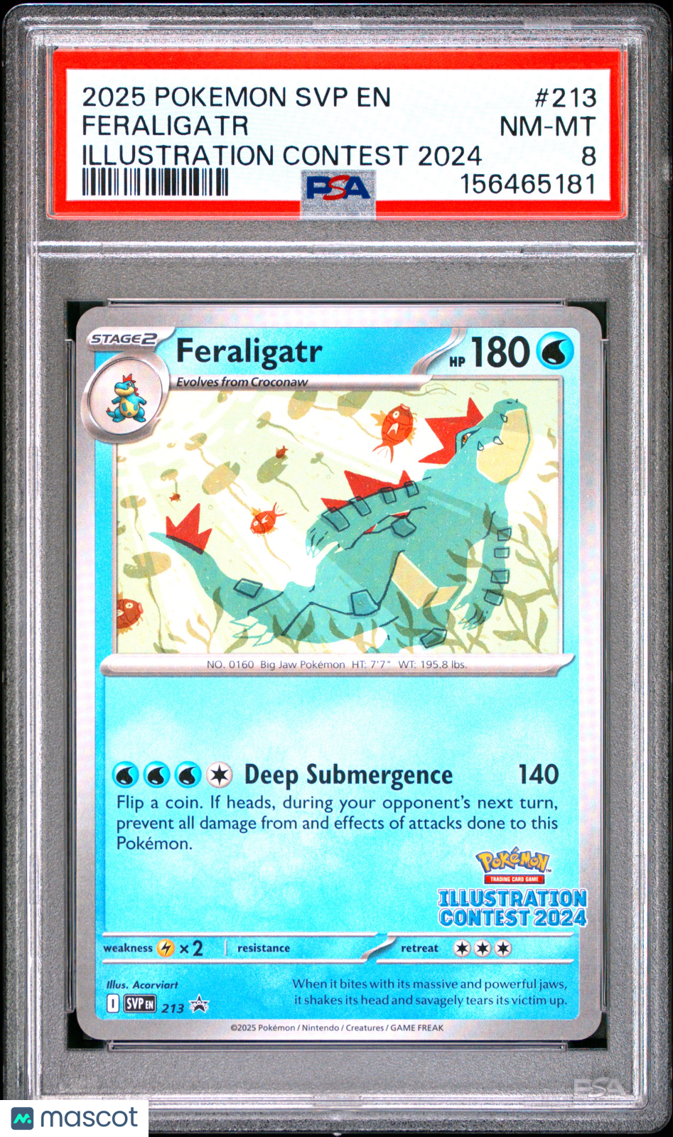 2025 Pokemon SVP EN-SV Black Star Promo Feraligatr #213 Illustration Contest 2024 PSA 8