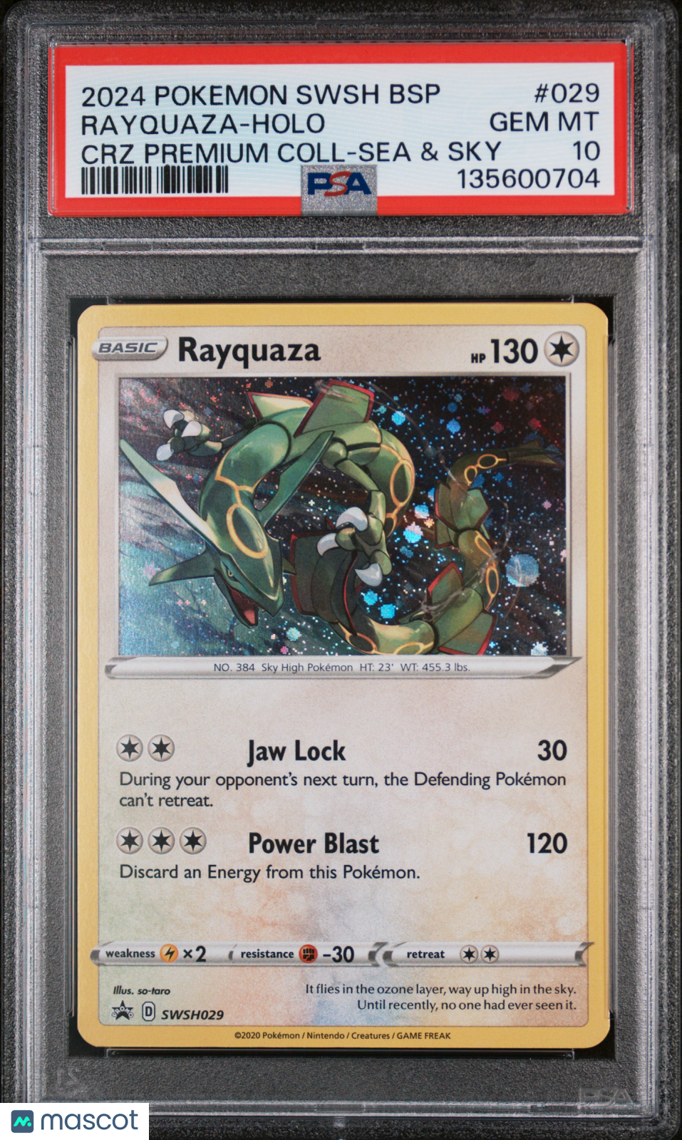 2024 Pokemon Swsh Black Star Promo Rayquaza #029 CRZ Premium Coll-Sea & Sky PSA 10