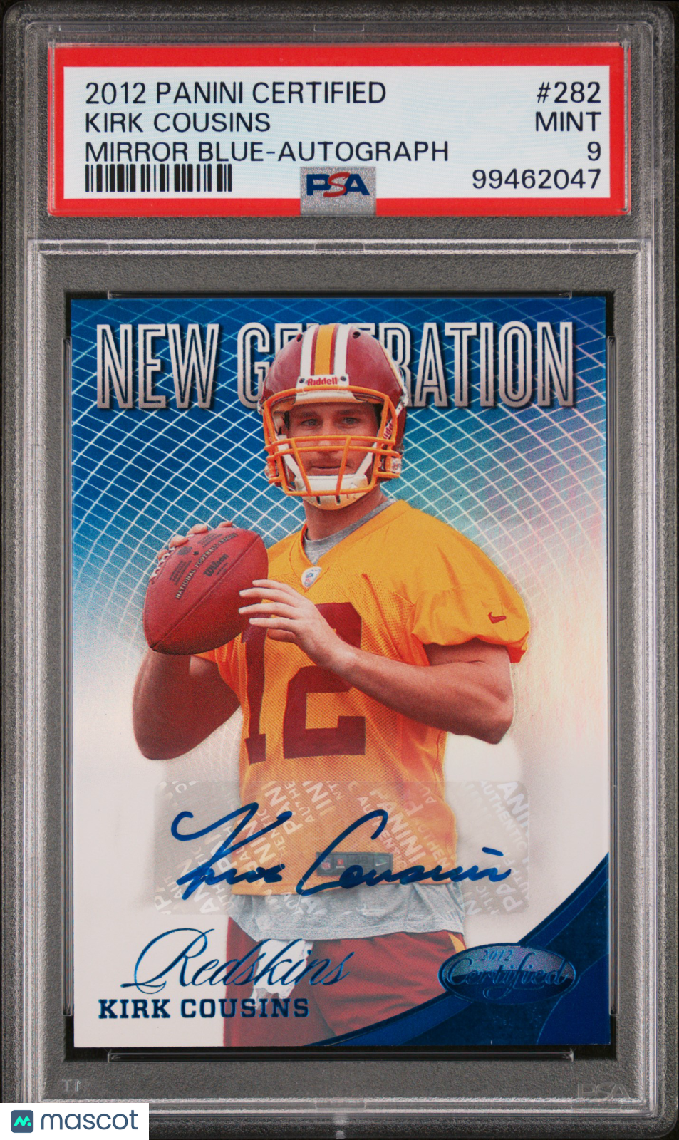 2012 Panini Certified Kirk Cousins #282 Mirror Blue Autograph PSA 9